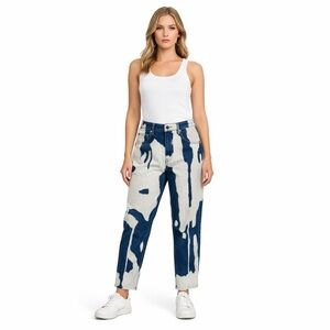 FRAYED Painted Tapered Boyfriend Jeans Raw Hem Distressed NWT Size 29